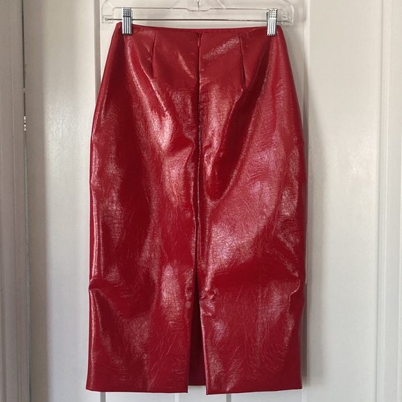 Beautiful Pencil Leather Imitation Skirt, size-XXS,Red, lined - Picture 4 of 10